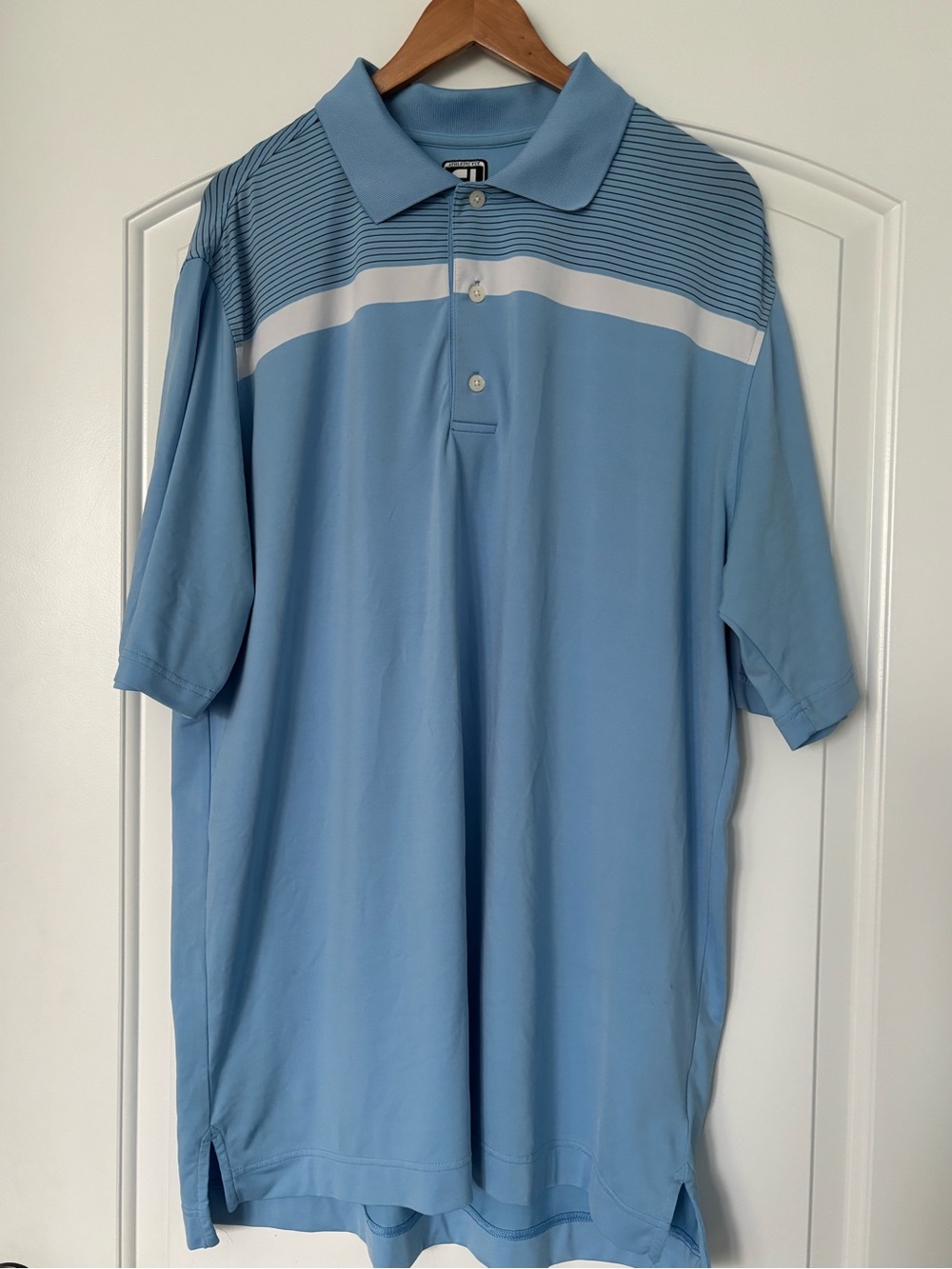 FootJoy FJ Men's Athletic Fit Striped Performance Golf Polo Shirt - Blue XL